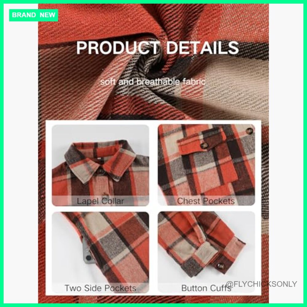 Polyester Plaid Shacket Jacket Button Down Lapel … - image 6